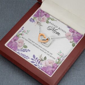 Badass Bonus Mom   Interlocking Hearts Necklace, Mother s Day Gifts